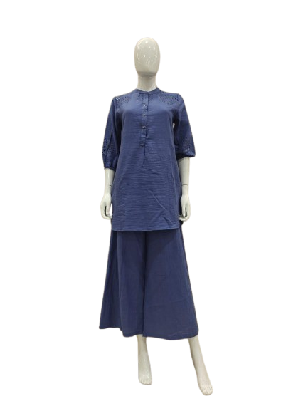 Designer Shifli cotton co ord in blue
