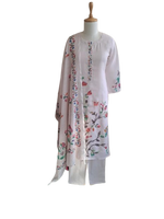 Linen Chanderi fully embroidered suit set