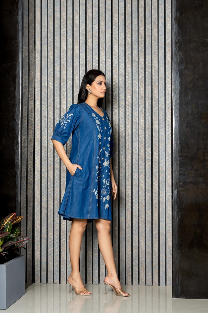 Beautiful embroidered denim dress