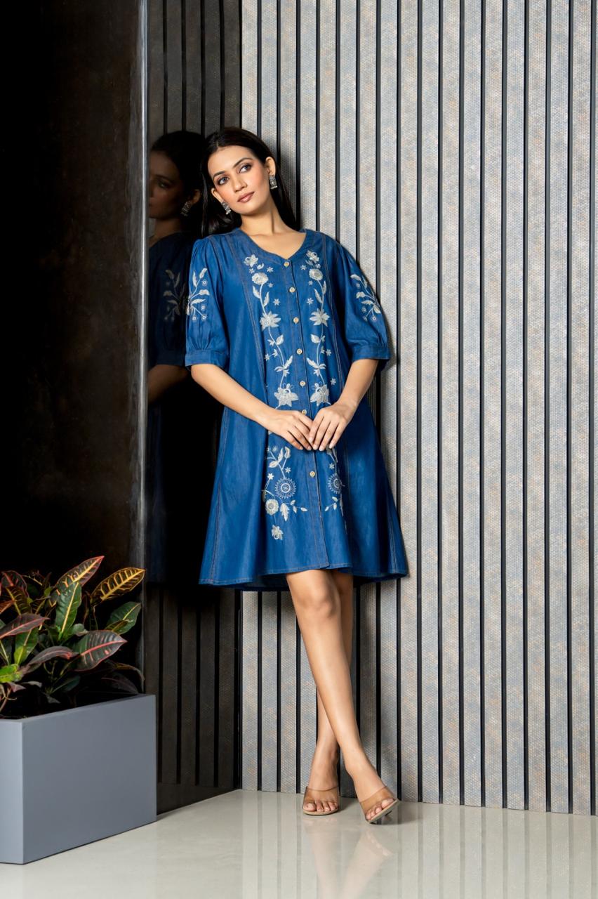 Beautiful embroidered denim dress