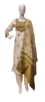 Cotton full suit set with silk dupatta