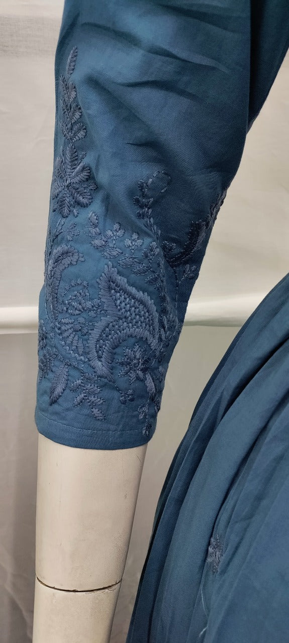 Pure cotton full embroidered suit set in blue