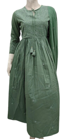 Pure cotton full embroidered suit set in green