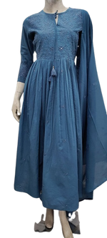 Pure cotton full embroidered suit set in blue