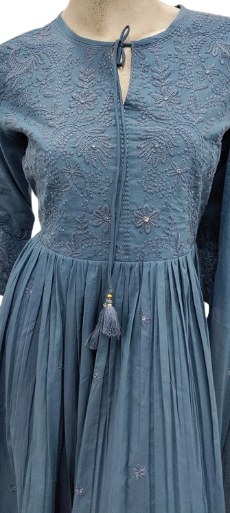 Pure cotton full embroidered suit set in blue