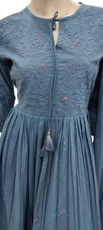 Pure cotton full embroidered suit set in blue