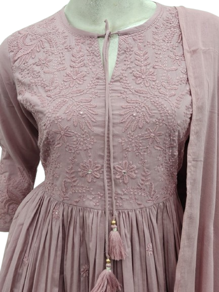 Pure cotton full embroidered suit set in pink