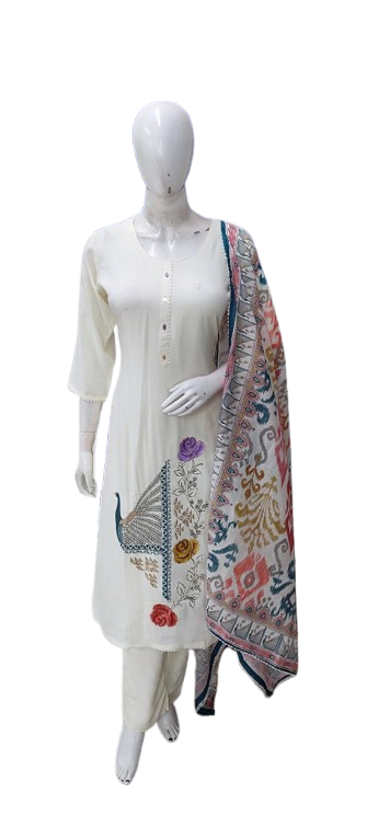 Rayon embroidered peacock suit set