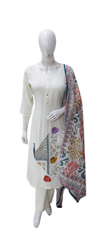 Rayon embroidered peacock suit set