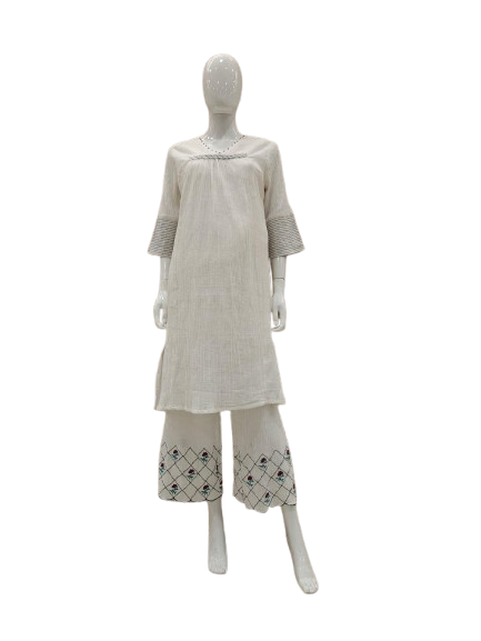 Crush cotton lining embroidered kurta pant