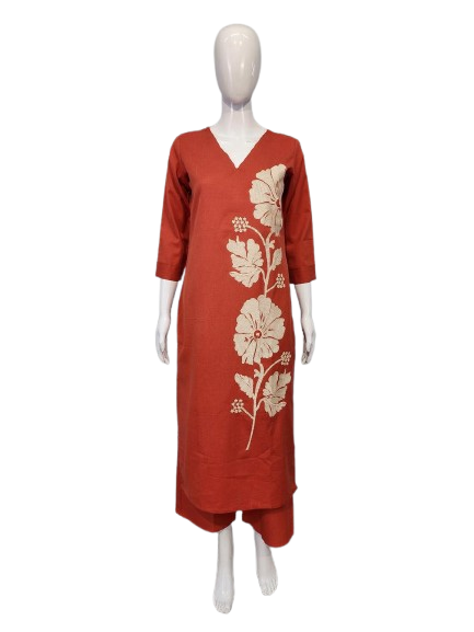 Pretty rust embroidered kurta pant