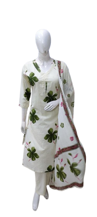 Pure cotton green floral suit set