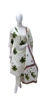 Pure cotton green floral suit set