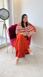 Handwork poncho cape n palazzo pant in crepe in rust