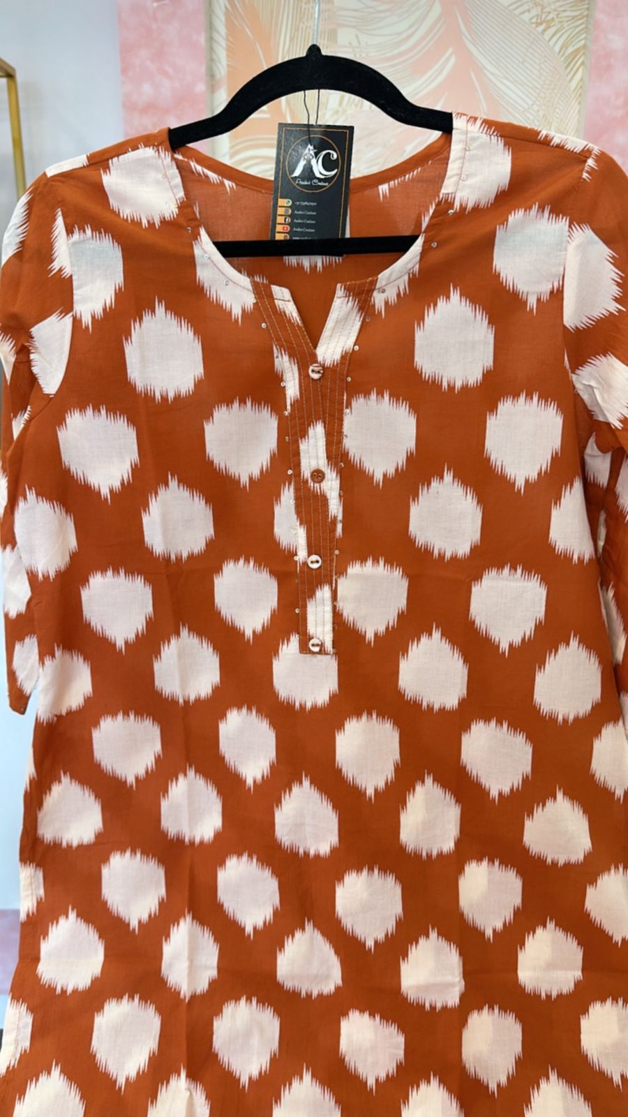 Stylish rust cotton kurta