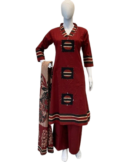 Wow cotton appliqué suit set with designer back