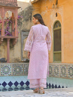 Designer cotton net suit set in pink