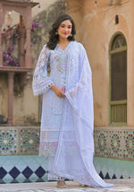 Designer cotton net suit set in blue