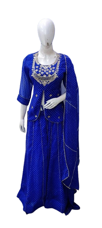Blue Lehariya skirt top and dupatta