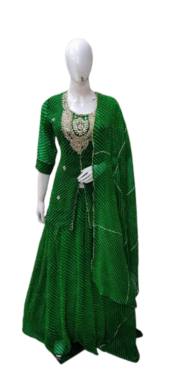 Green Lehariya skirt top and dupatta