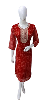 Pretty georgette Zari embroidered lining kurta in red (comfort fit)