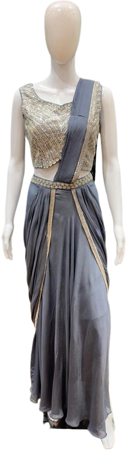 Pure chinon designer saree in blue