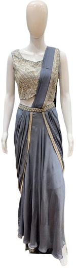 Pure chinon designer saree in blue