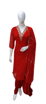 Pretty georgette V neck lining suit set (slight slim fit) in red