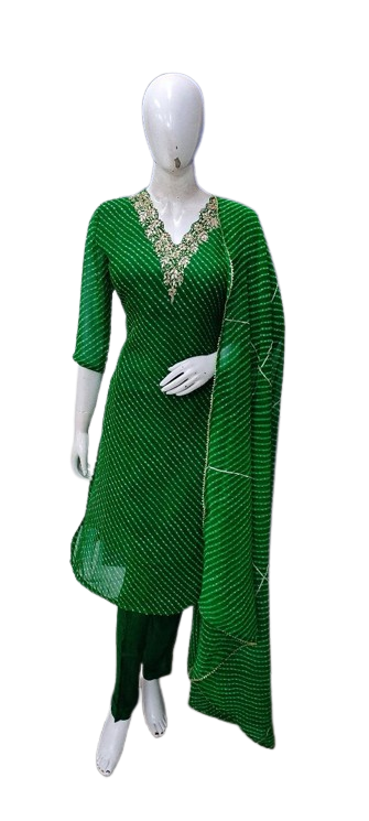 Pretty georgette V neck lining suit set (slight slim fit)