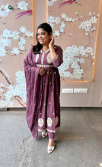 Beautiful embroidery cotton suit set in purple