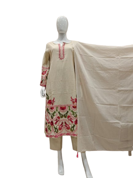 Beautiful appliqué work cotton suit set in red