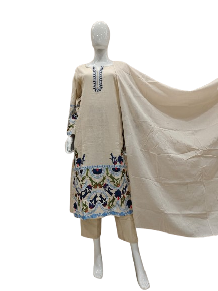 Beautiful appliqué work cotton suit set in blue