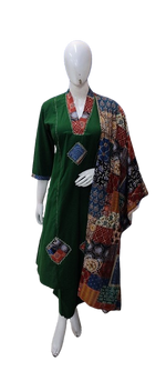Cotton appliqué suit set in green