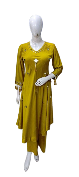 Smart gaji silk real mirror yellow kurta pant