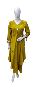 Smart gaji silk real mirror yellow kurta pant