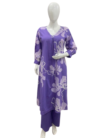 Smart cotton Co ord in purple
