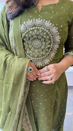 Beautiful green Zari detailing suit set