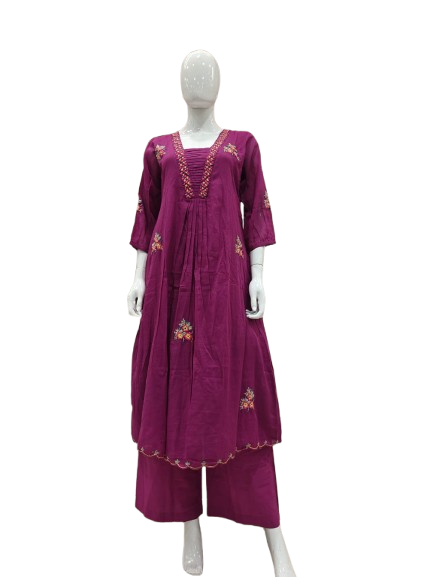 Pure mul cotton embroidered kurta pant