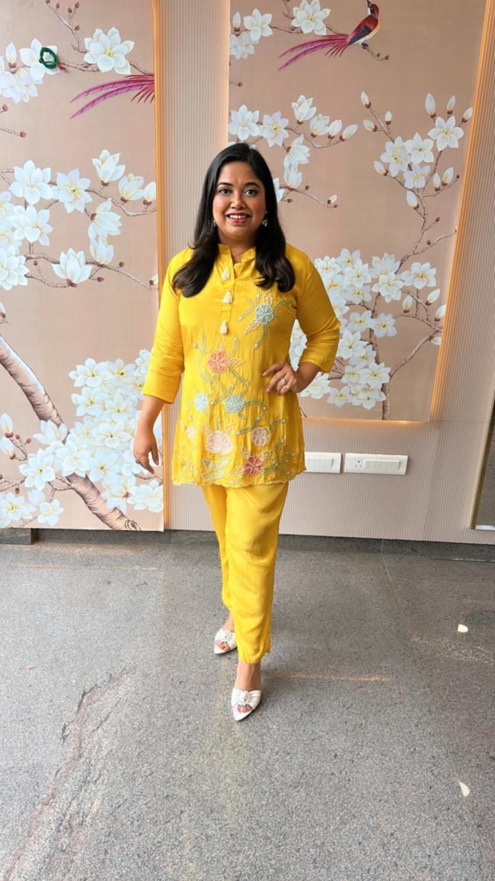 Gorgeous hand work pure Mul silk lining co ord set