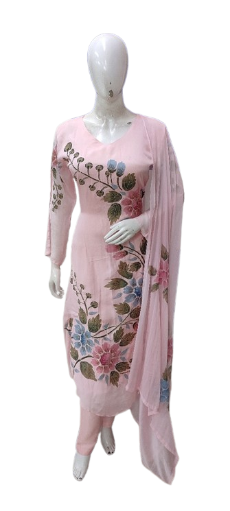 Premium pure chinon brush painted suit set