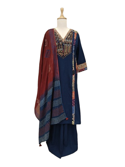 Pretty ajrakh cotton full suit set in blue