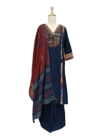 Pretty ajrakh cotton full suit set in blue