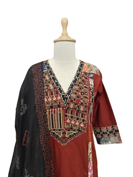 Pretty ajrakh cotton full suit set in red