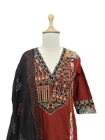 Pretty ajrakh cotton full suit set in red