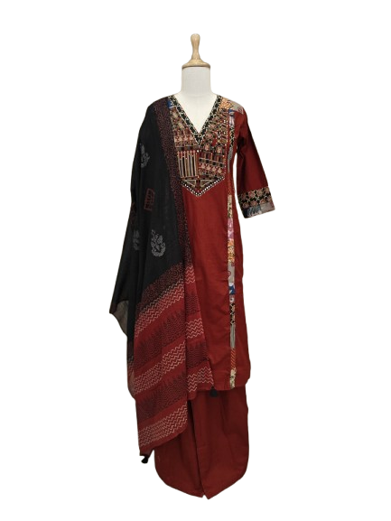 Pretty ajrakh cotton full suit set in red