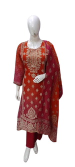 Smart crushed shimmer ombré effect full suit set in pink n rust