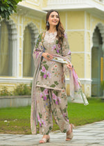 Linen cotton Pakistani style lace detailing farsi suit set