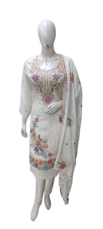 Pure crepe appliqué work suit set