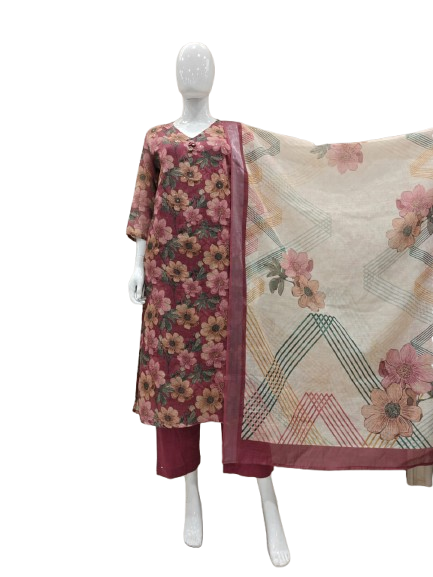 Premium linen cotton lining full suit set in wine