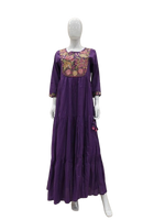 Pretty cotton embroidered lining gown in purple